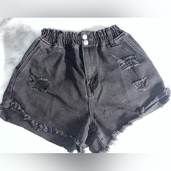 Black Distressed Shorts - Picture 1 of 5